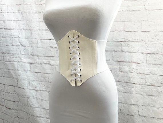 Retro Vintage Repro Wide Cream White Corset Lace-up Belt  display picture 2