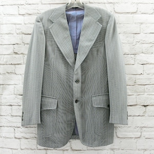 Vintage 60s Mod Herringbone Belted Sports Coat Blazer Blue Polyester M 38
