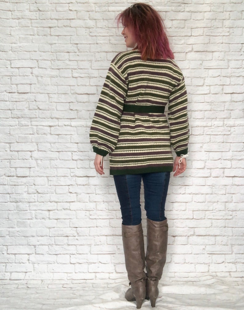 Vintage 60s Fair Isle Striped Belted Wrap Cardigan Sweater S M | Etsy