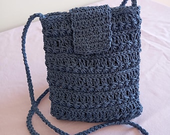 Handmade Crochet Raffia Phone Bag: Star Stitch Crossbody Purse