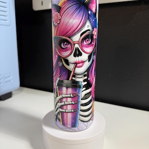 Cute Skeleton Girl skinny tumbler, Halloween Tumbler, Halloween Skinny Tumbler, Halloween Skeleton tumbler, Halloween Cup