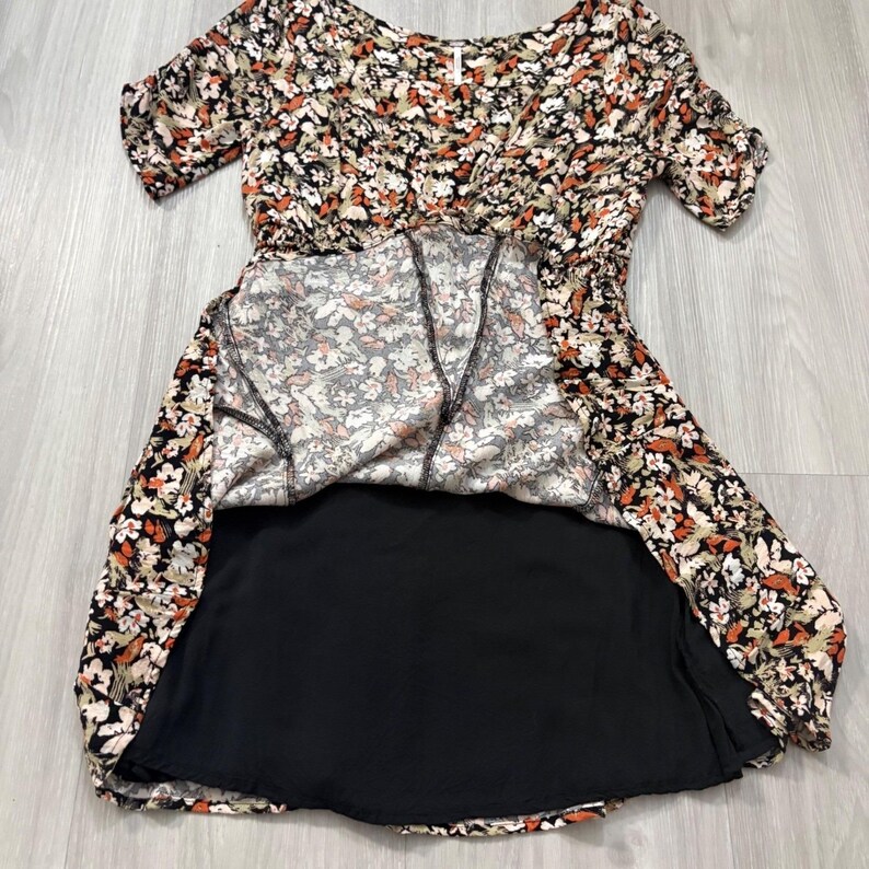 Free People Womens Mini Dress Floral Smocked Waist Flutter Sleeve Black Orange 6 image 17