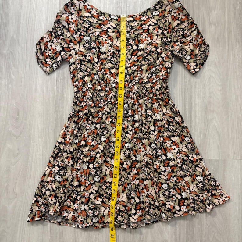 Free People Womens Mini Dress Floral Smocked Waist Flutter Sleeve Black Orange 6 image 13