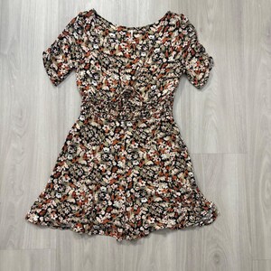 Free People Womens Mini Dress Floral Smocked Waist Flutter Sleeve Black Orange 6 image 2