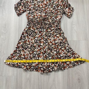 Free People Womens Mini Dress Floral Smocked Waist Flutter Sleeve Black Orange 6 image 11