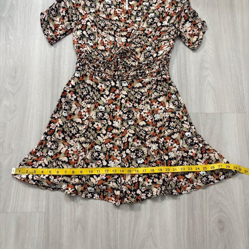 Free People Womens Mini Dress Floral Smocked Waist Flutter Sleeve Black Orange 6 image 11