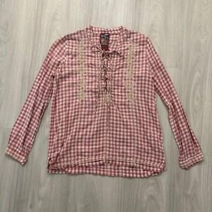 Johnny Was Bluse Damen Workshop Rosa Vichy-Karo-Bluse mit Stickerei und Schnürung Top XS Bild 2