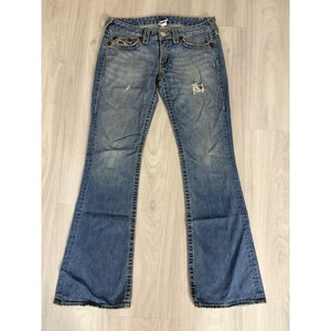 True Religion Jeans Damen Blau Regenbogen Bobby Straight Leg Hose Größe 30 Bild 2