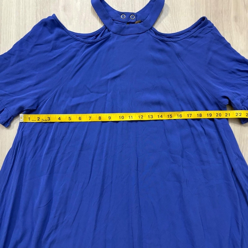 Free People jurk voor dames, koningsblauw, open schouders, ruches aan de zoom, boho, maat L afbeelding 7