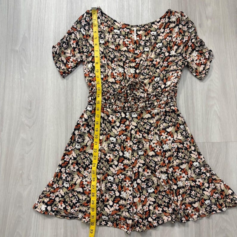 Free People Womens Mini Dress Floral Smocked Waist Flutter Sleeve Black Orange 6 image 6