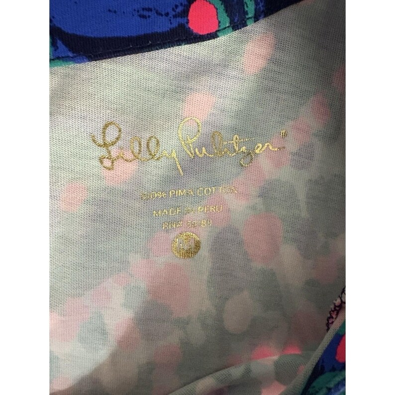 Abito Lilly Pulitzer da donna, blu navy, bianco a righe, in cotone Pima, modello a tubino, scollo multiplo, taglia M immagine 4