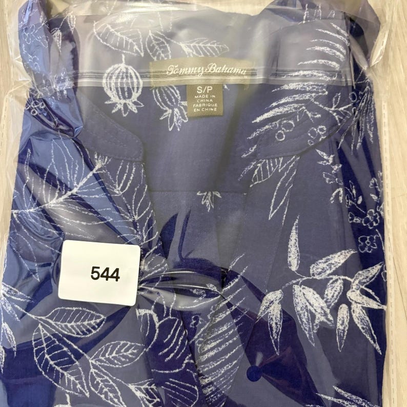 Tommy Bahama dames tuniek top blauw wit bloemen palmprint blouse met knoopsluiting en V-hals S afbeelding 14