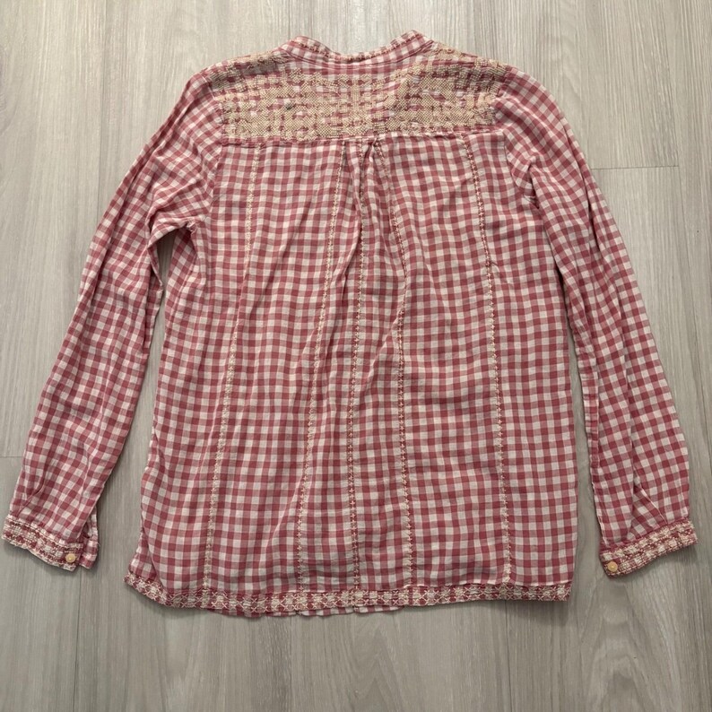 Johnny Was Bluse Damen Workshop Rosa Vichy-Karo-Bluse mit Stickerei und Schnürung Top XS Bild 3