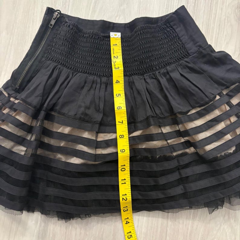 Free People Women Mini Skirt Black Mesh Stripe Tulle Trim Fit Flare Side Zip 4 image 10