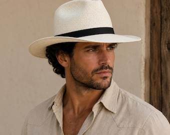 Peter Grimm Hat Mens Paper Straw Fedora Hat Cream White Black Band Cowboys