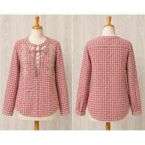 Johnny Was Bluse Damen Workshop Rosa Vichy-Karo-Bluse mit Stickerei und Schnürung Top XS Bild 1
