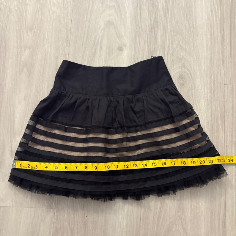 Free People Women Mini Skirt Black Mesh Stripe Tulle Trim Fit Flare Side Zip 4 image 7
