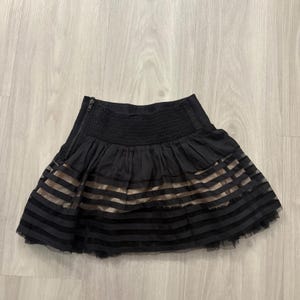 Free People Women Mini Skirt Black Mesh Stripe Tulle Trim Fit Flare Side Zip 4 image 4