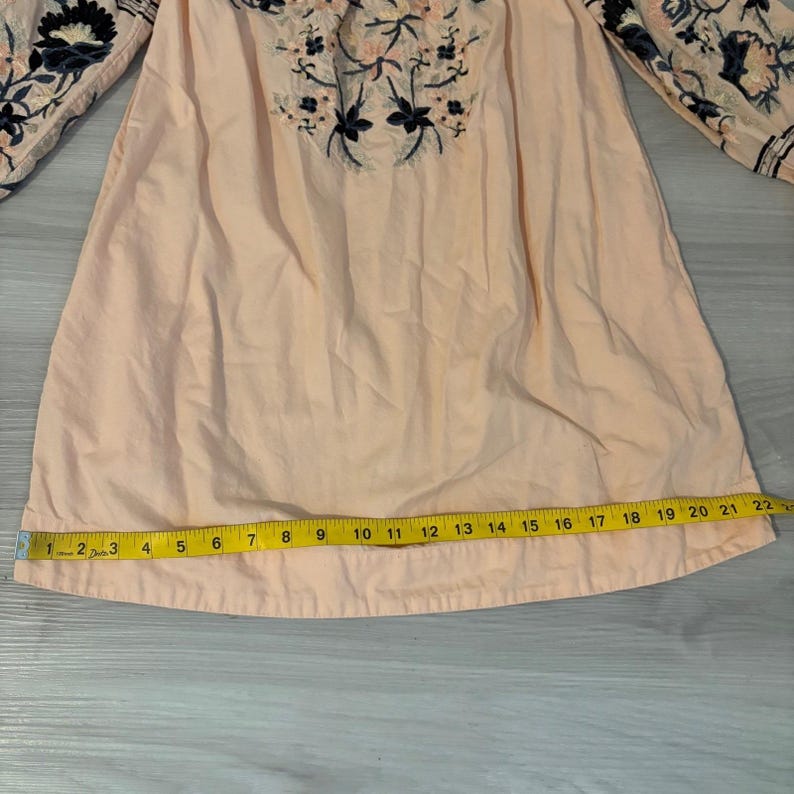 Free People jurk voor dames, perzikroze, geborduurd, off-shoulder boho tuniek, maat XS afbeelding 9