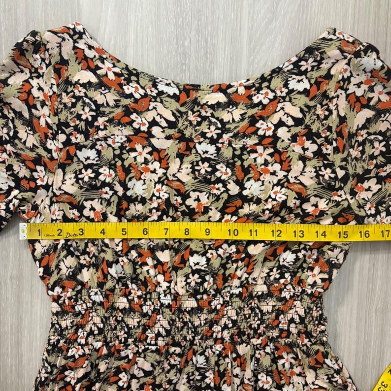 Free People Womens Mini Dress Floral Smocked Waist Flutter Sleeve Black Orange 6 image 14