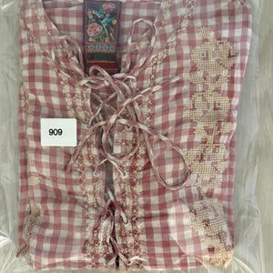 Johnny Was Bluse Damen Workshop Rosa Vichy-Karo-Bluse mit Stickerei und Schnürung Top XS Bild 15
