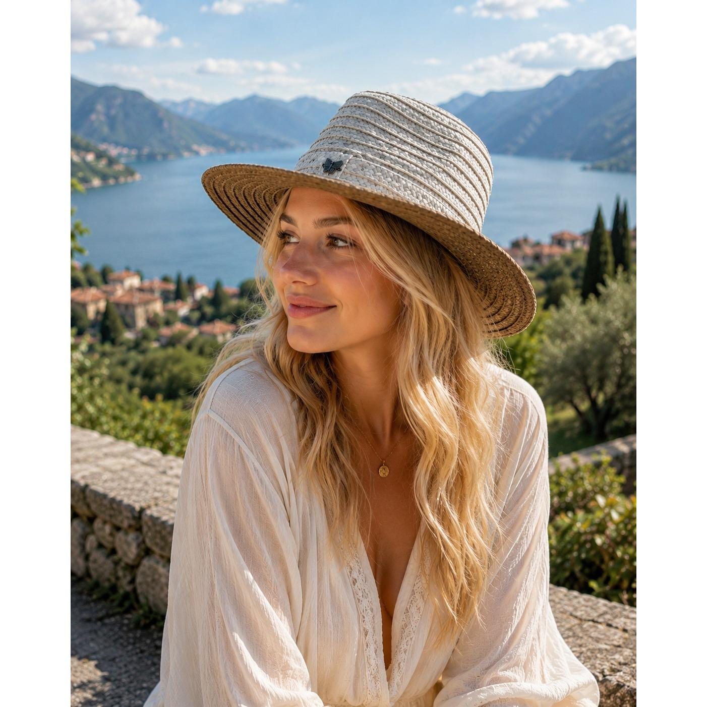 Firethorn TPC Michigan Women Straw Hat Wide Brim White Tan OS Resort Bow Vintage Sun Hats - Vintage - Etsy Australia main image 4