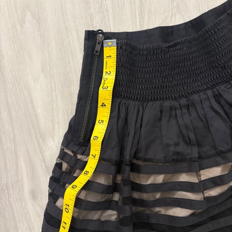 Free People Women Mini Skirt Black Mesh Stripe Tulle Trim Fit Flare Side Zip 4 image 9
