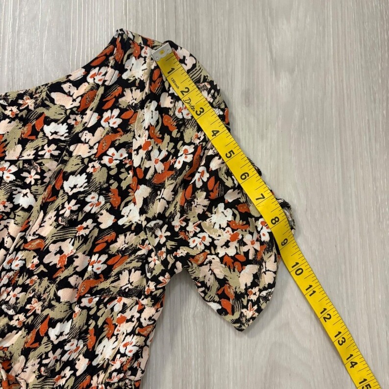 Free People Womens Mini Dress Floral Smocked Waist Flutter Sleeve Black Orange 6 image 9