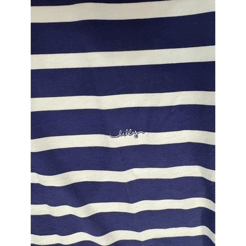 Abito Lilly Pulitzer da donna, blu navy, bianco a righe, in cotone Pima, modello a tubino, scollo multiplo, taglia M immagine 11