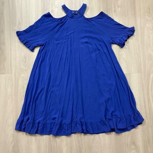 Free People jurk voor dames, koningsblauw, open schouders, ruches aan de zoom, boho, maat L afbeelding 2