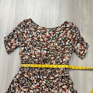Free People Womens Mini Dress Floral Smocked Waist Flutter Sleeve Black Orange 6 image 7