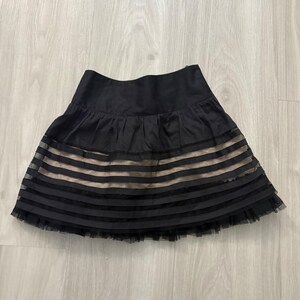 Free People Women Mini Skirt Black Mesh Stripe Tulle Trim Fit Flare Side Zip 4 image 2