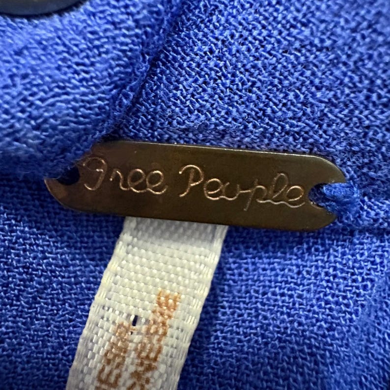 Free People jurk voor dames, koningsblauw, open schouders, ruches aan de zoom, boho, maat L afbeelding 4