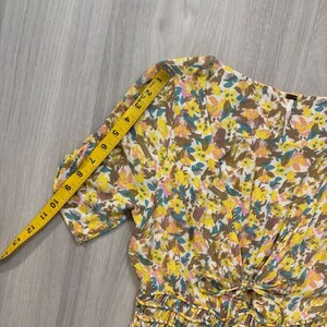 Free People Dress Women Floral Print Tie Waist Smocked Shirred Yellow Blue 10 image 6