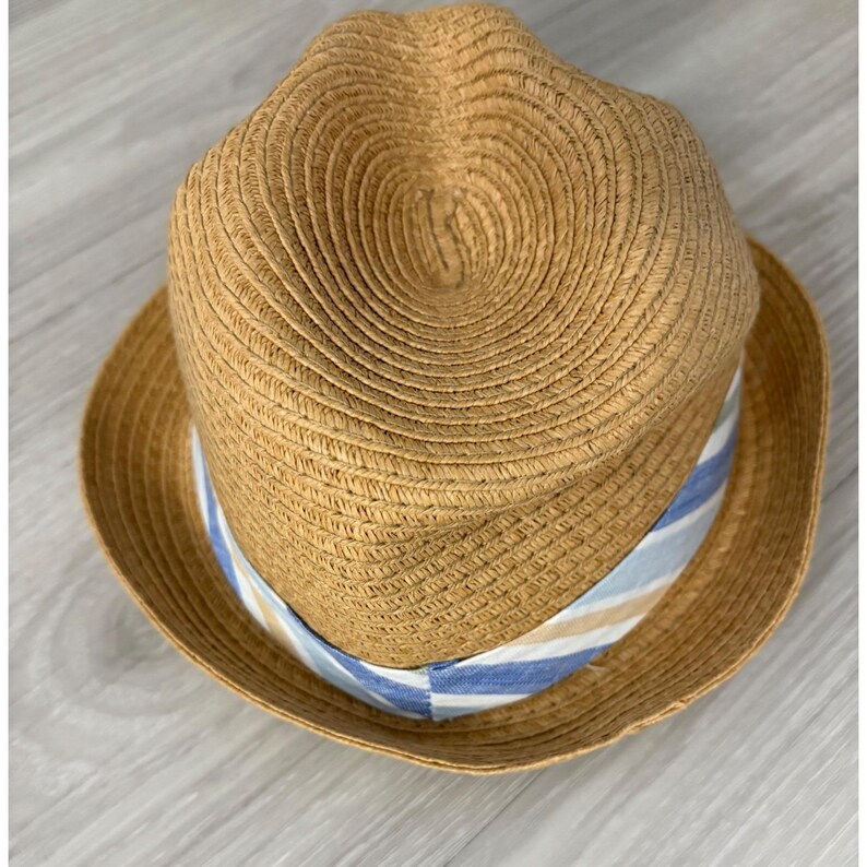 Tommy Bahama Kids Hat Tan Straw Fedora Hat Blue Striped Band New With Tags image 5