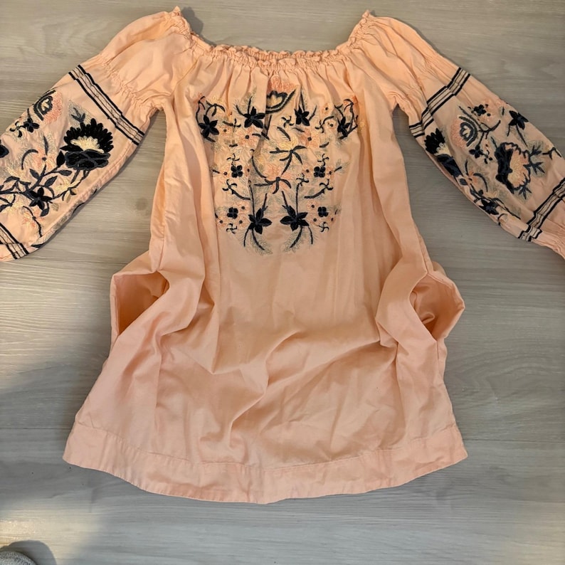 Free People jurk voor dames, perzikroze, geborduurd, off-shoulder boho tuniek, maat XS afbeelding 13