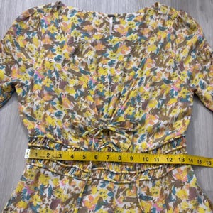 Free People Dress Women Floral Print Tie Waist Smocked Shirred Yellow Blue 10 image 9