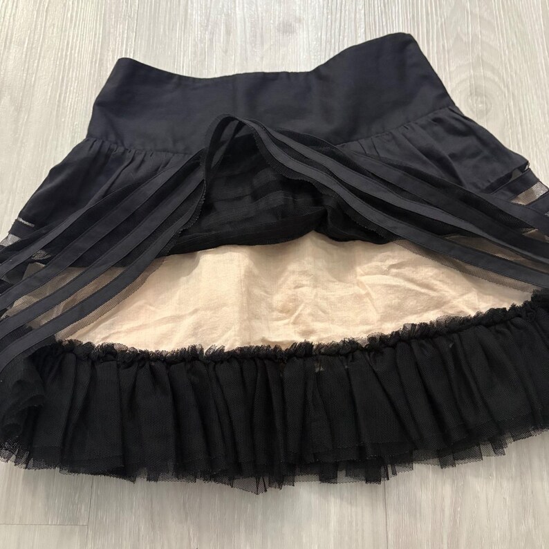 Free People Women Mini Skirt Black Mesh Stripe Tulle Trim Fit Flare Side Zip 4 image 11