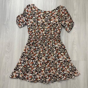 Free People Womens Mini Dress Floral Smocked Waist Flutter Sleeve Black Orange 6 image 3