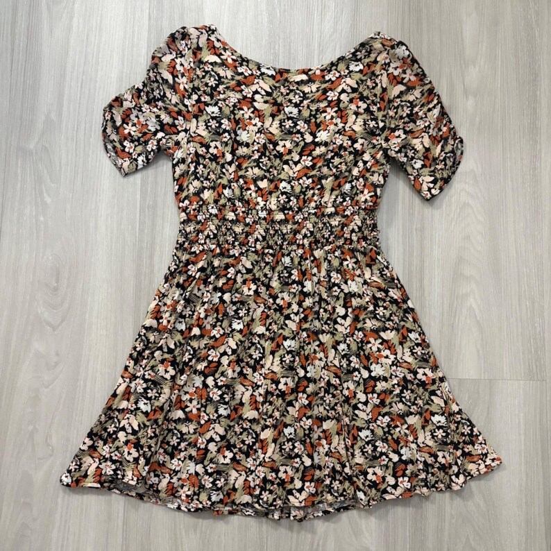 Free People Womens Mini Dress Floral Smocked Waist Flutter Sleeve Black Orange 6 image 3