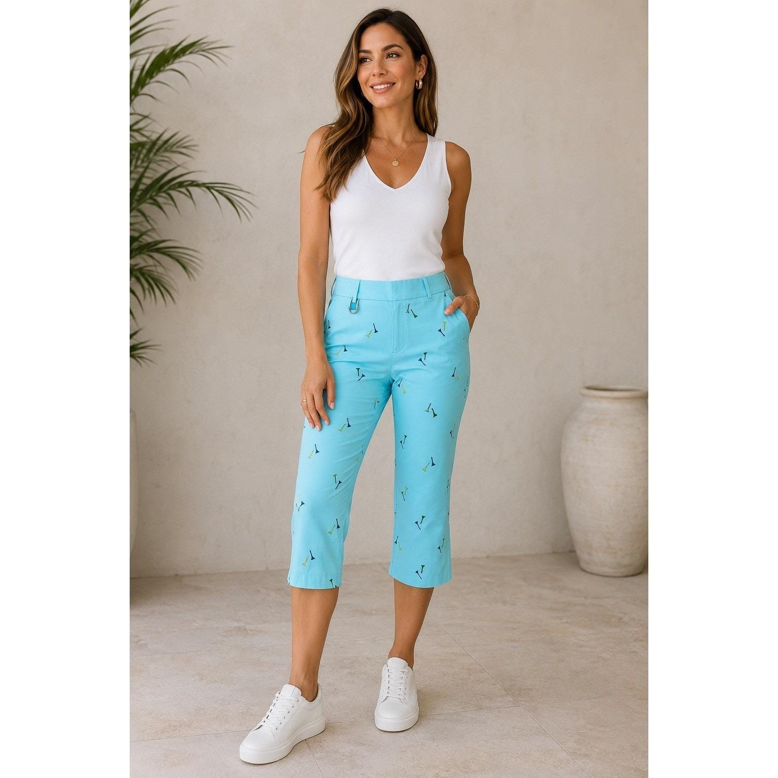 Lilly Pulitzer Womens Pants Golf Tee Print Capri Pants Light Blue…