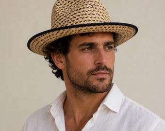 Panamahoeden Heren Ecuador 100% Toquilla Stro Fedora Zonbruin Marine Brede Rand