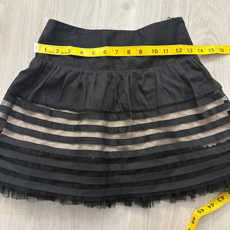 Free People Women Mini Skirt Black Mesh Stripe Tulle Trim Fit Flare Side Zip 4 image 6