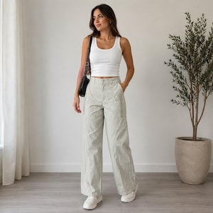 Nike Pants Women Vintage Y2K Utility Crop Pants Beige Cargo Ripstop Gorpcore S