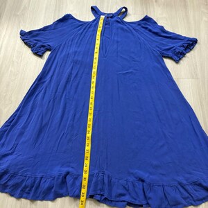 Free People jurk voor dames, koningsblauw, open schouders, ruches aan de zoom, boho, maat L afbeelding 11