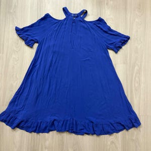 Free People jurk voor dames, koningsblauw, open schouders, ruches aan de zoom, boho, maat L afbeelding 3