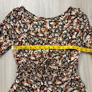 Free People Womens Mini Dress Floral Smocked Waist Flutter Sleeve Black Orange 6 image 8