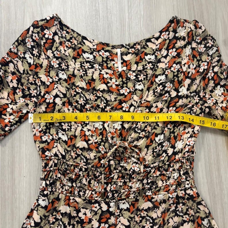 Free People Womens Mini Dress Floral Smocked Waist Flutter Sleeve Black Orange 6 image 8