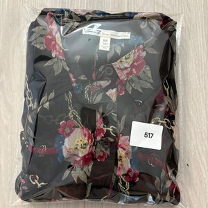 Seven 7 Women Blouse Black Floral Gold Chain Sheer Tiered Bell Sleeve Top Size M image 13