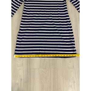 Abito Lilly Pulitzer da donna, blu navy, bianco a righe, in cotone Pima, modello a tubino, scollo multiplo, taglia M immagine 9